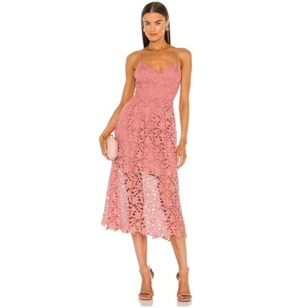 Astr Pink Lace Midi Dress